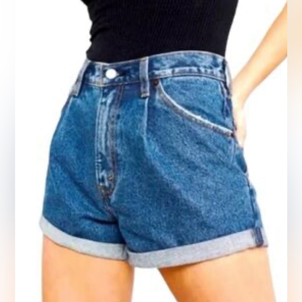 Abercrombie & Fitch Annie High Rise Cuffed Pleated Denim Jean Shorts Size 25/0